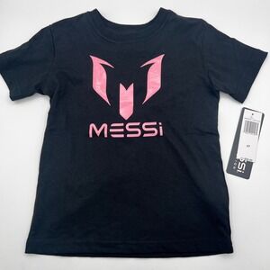 Messi Collection Kids Graphic Tee‎ Pink Logo Black T-Shirt Top Size 4T
